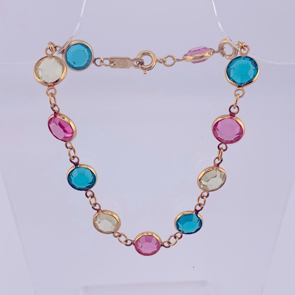 SWAROVSKI BRACELET AUSTRIAN CRYSTAL BLUE/TEAL PINK CLR BEZELS VINTAGE 7.25 +1" - Picture 1 of 10